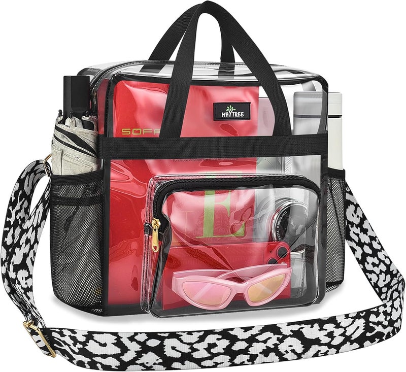 MAYTREE Clear Bag for Stadium Events, 12x6x12 Clear Tote Bag with Removable Strap, Transparent Bag for Concert Sports Festival, Cow-Strap - Image 1